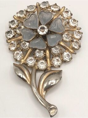 Antique Vintage Blue Gripoix Blue Glass Rhinestone Large Dress Fur Clip Brooch